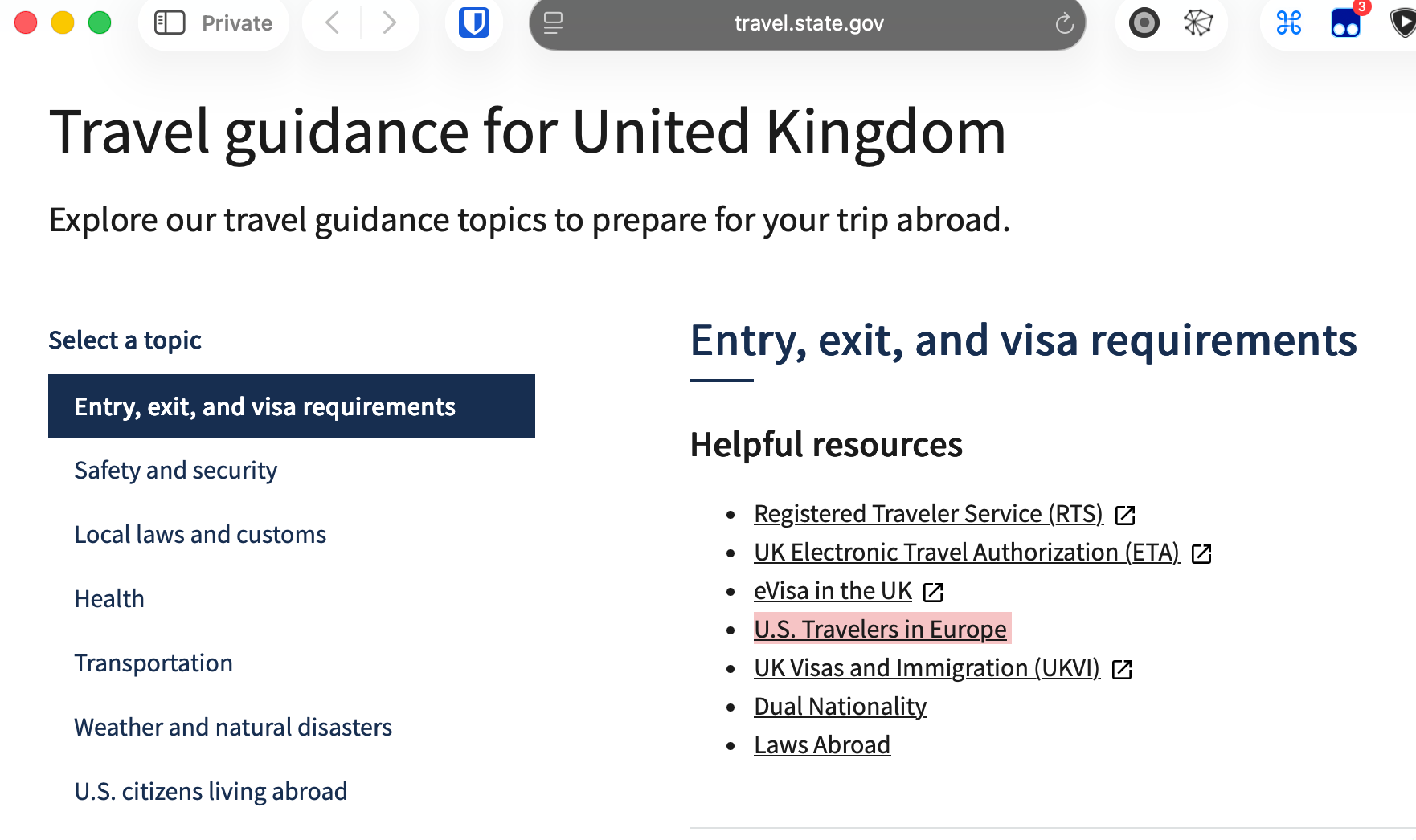U.S Travelers in Europe for Travel guidence in the United Kingdom