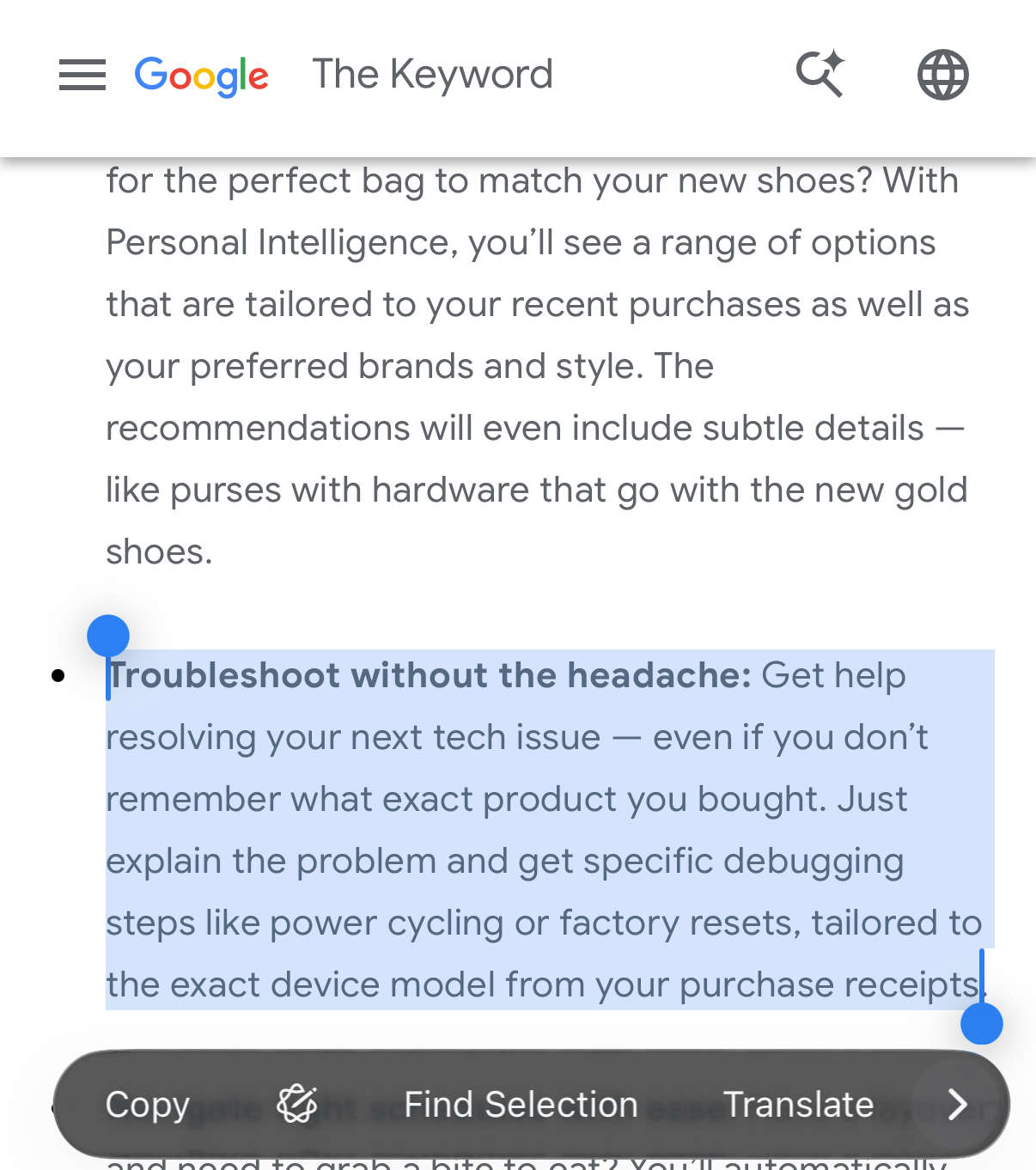 Troubleshoot without the headache: Get help resolving your next tech issue — even if you don’t remember what exact product you bought. Just explain the problem and get specific debugging steps like power cycling or factory resets, tailored to the exact device model from your purchase receipts
