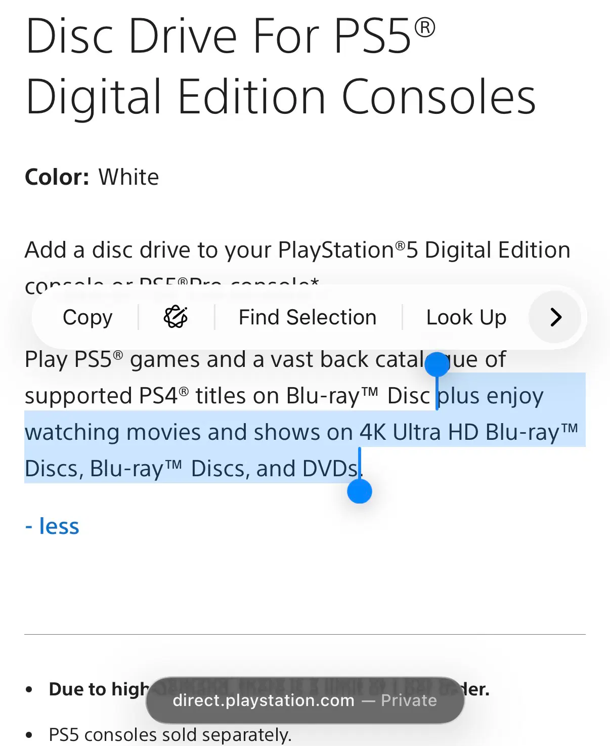 PS5 disk drive mentioning support for 4K ultra Hd Blu-ray